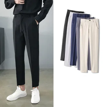 2021 İlkbahar Sonbahar moda elbise Pantolon erkek İnce Düz Renk İş Toplum takım elbise pantalonları Erkekler Streetwear Vahşi düz pantolon F88