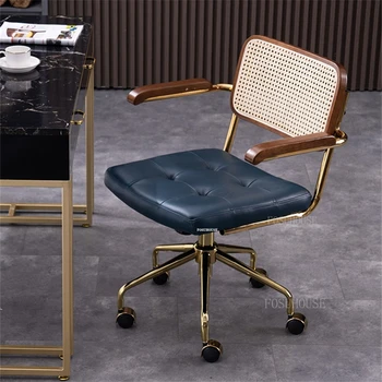 Basit ofis koltuğu Ev Rahat bilgisayar sandalyesi büro sandalyeleri Modern Yatak Odası Rattan Arkalığı Sandalye Retro Döner Sandalye