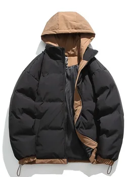Erkek Aşağı pamuklu ceket Peluş Ve Kalın Ceket Çift pamuklu ceket Moda Ve Çok Yönlü Yakışıklı Ekmek Ceket