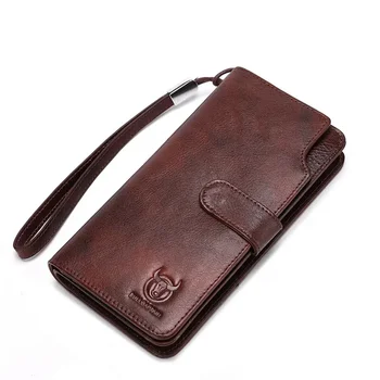 Erkek Cüzdan Uzun Tarzı Kaliteli kart tutucu Erkek Çanta Fermuar Büyük Kapasiteli Telefon çantası 100 % deri cüzdan Erkekler İçin