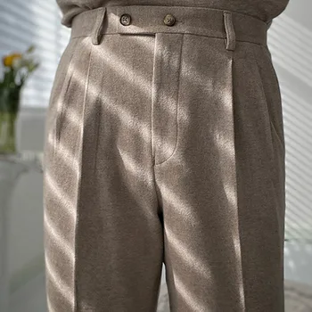 Kalın Sıcak Çok Yönlü Pantolon İngiliz Rahat Yüksek Bel Düz Tüp pantolon 2023 Bahar Yeni Pantolon Moda Erkek Pantalones Hombre
