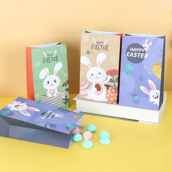 Paskalya hediye keseleri Çıkartmalar İle Sevimli Tavşan Gıda Kurabiye Ambalaj Şeker Kraft Kağıt Kutuları Mutlu Paskalya Partisi Dekorasyon