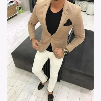 Son pantolon ceket Düğün Erkek Takım Elbise 2 Adet (Ceket+Pantolon) Custom Made Haki Ceket Damat Smokin Damat Slim Fit Erkek Takım Elbise