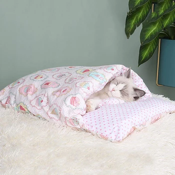 Sıcak Kedi Yatak Kedi Uyku Tulumu Derin Uyku Kış Köpek Evi Kediler Yuva Yastık Yastık Çıkarılabilir Evcil Hayvan Ürünleri