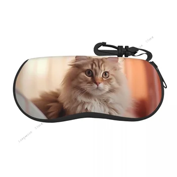 Taşınabilir gözlük kılıfı Sevimli Maine Coon Kedi Güneş Gözlüğü Yumuşak Kılıf Gözlük Kutusu Kordon Fermuar Gözlük Kılıfı