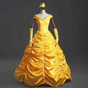 Yeni yetişkinler cosplay noel bayan prenses balo güzellik ve beast belle kostüm çocuklar için elbise sarı elbise fantezi kadın